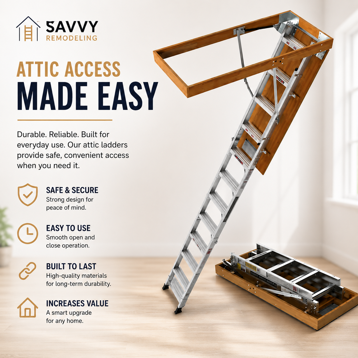 Savvy Remodeling attic ladder installation — safe, secure, and built to last